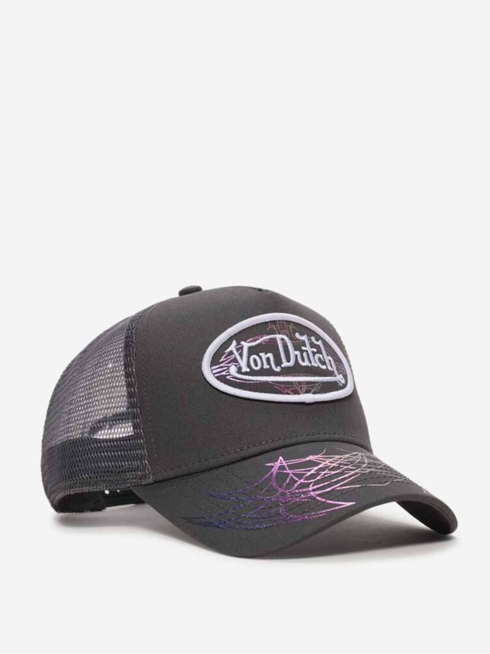 🔥RARE FIND! Von Dutch Prism Pulse Trucker Hat Iridescent in Dark Grey🔥